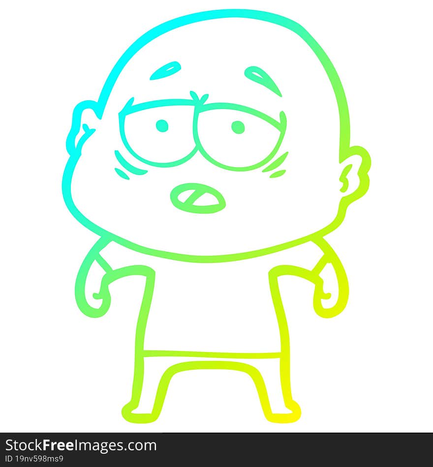 cold gradient line drawing cartoon tired bald man