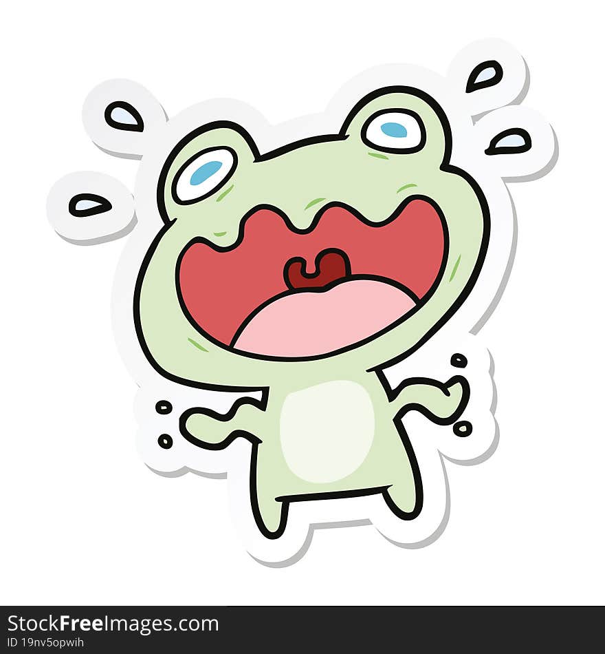 sticker of a cartoon frog frightened