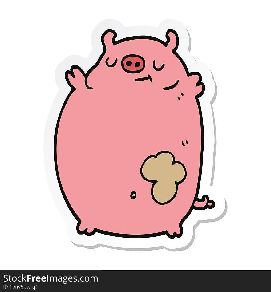 Sticker Of A Cartoon Fat Pig