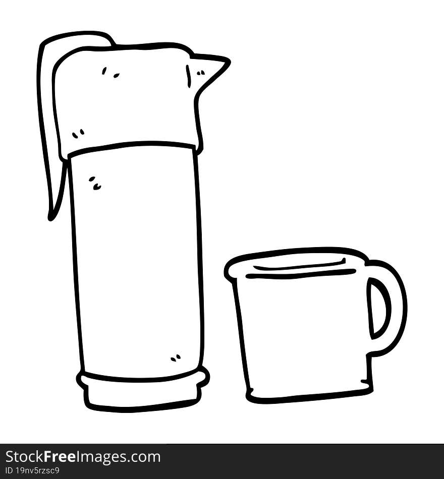 line drawing cartoon coffee thermos