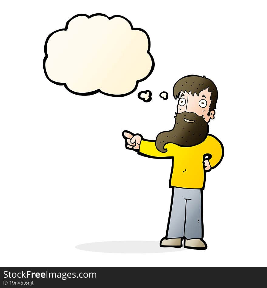 Cartoon Man With Beard Pointing With Thought Bubble