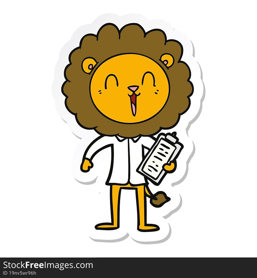 sticker of a laughing lion cartoon