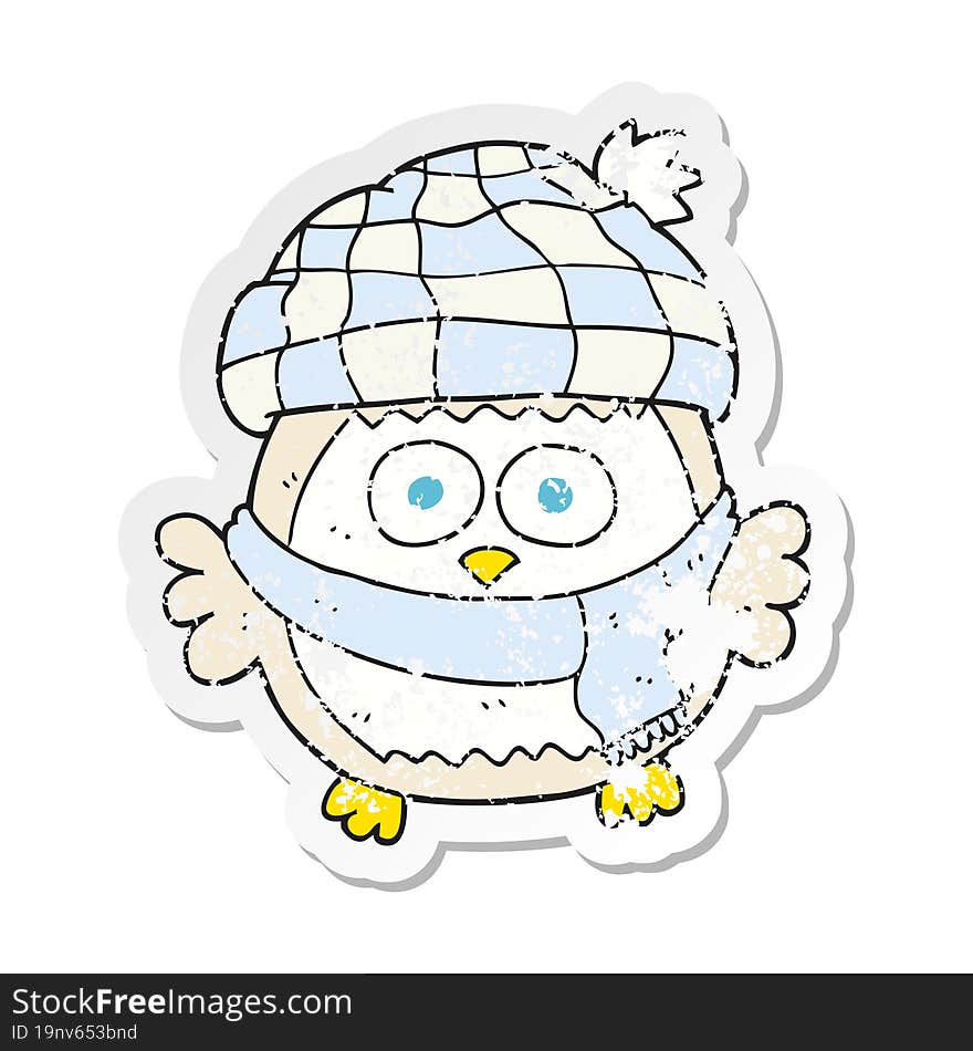 retro distressed sticker of a cartoon cute little owl