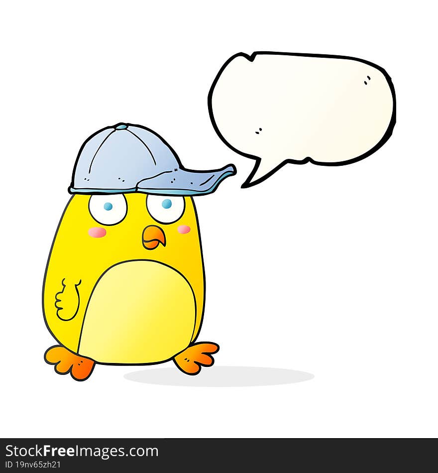 speech bubble cartoon bird in cap