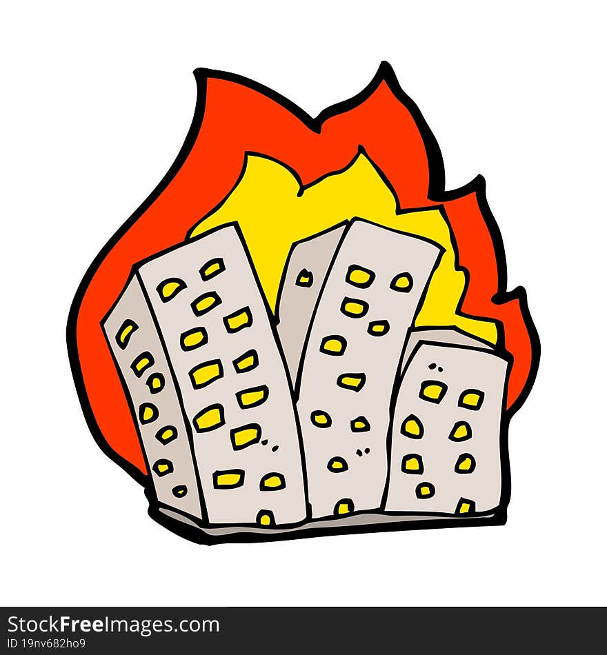 cartoon burning buildings