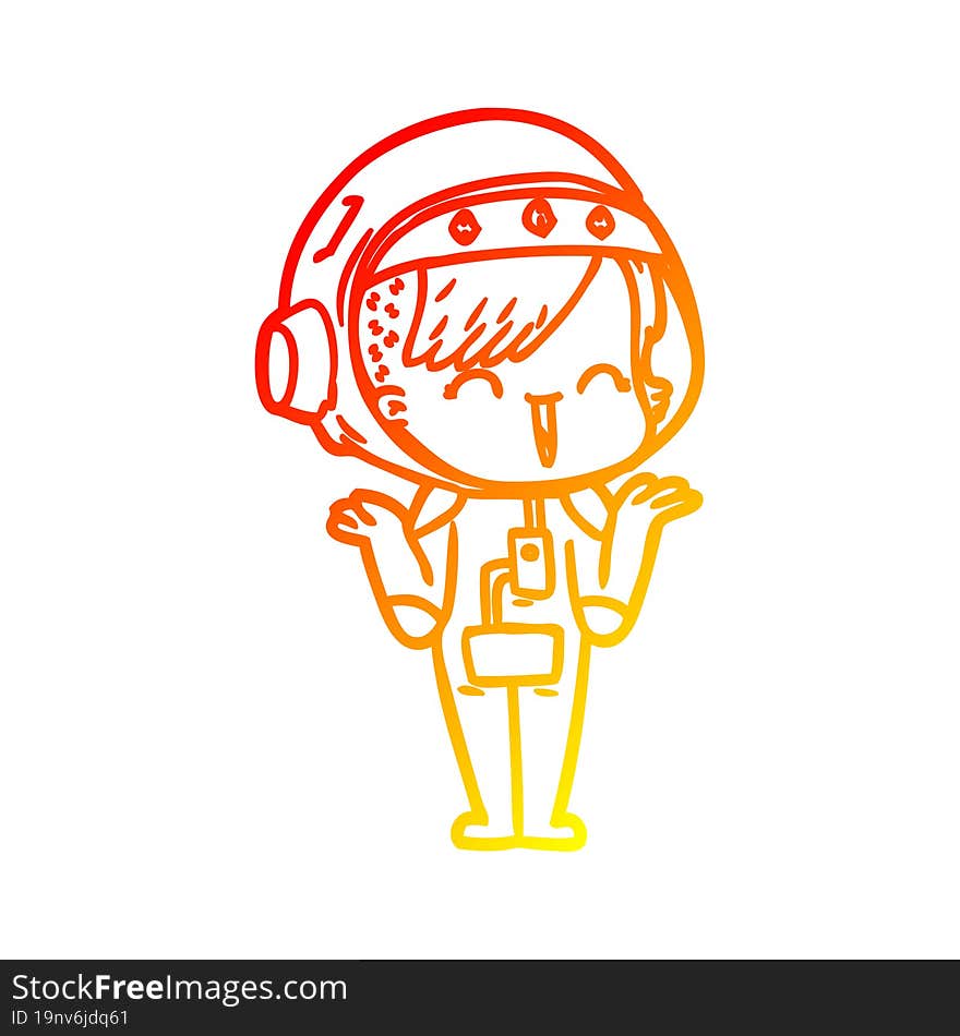 Warm Gradient Line Drawing Happy Cartoon Space Girl Shrugging Shoulders