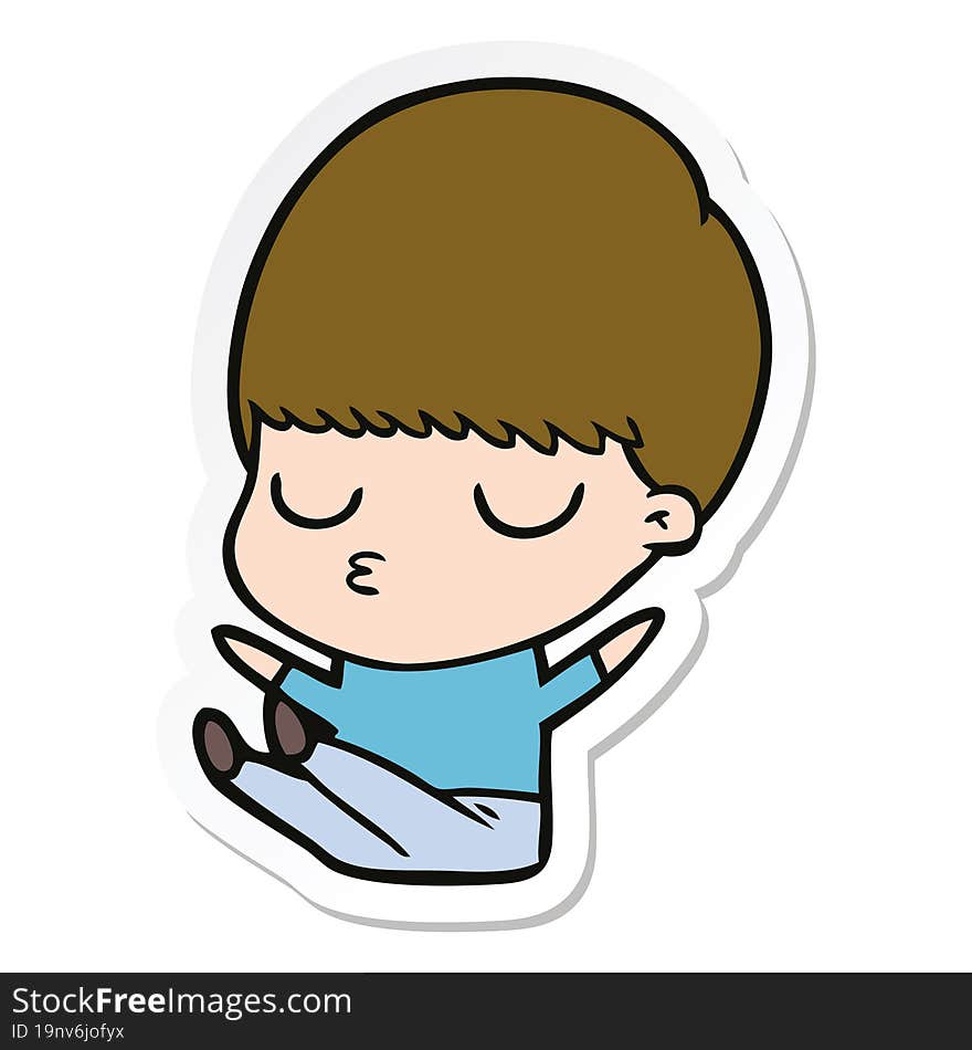 sticker of a cartoon calm boy