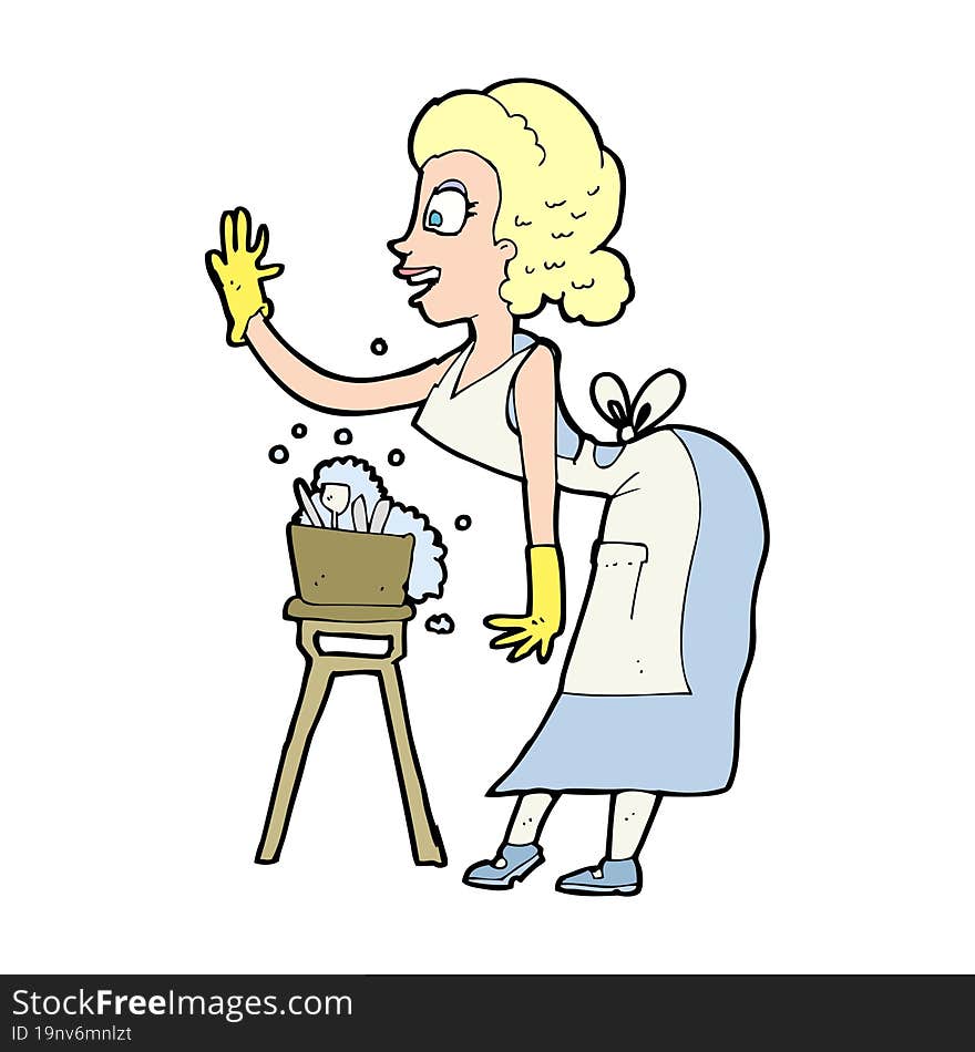 Cartoon Housewife Washing Up