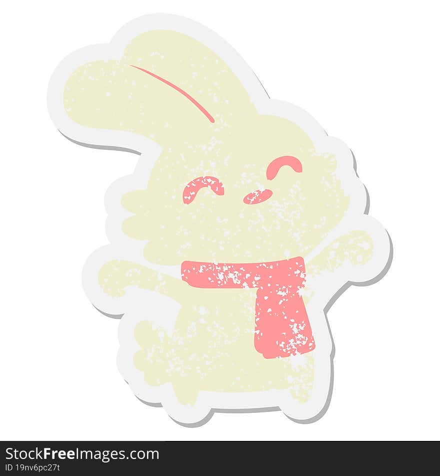 Rabbit With Scarf Yawning Grunge Sticker