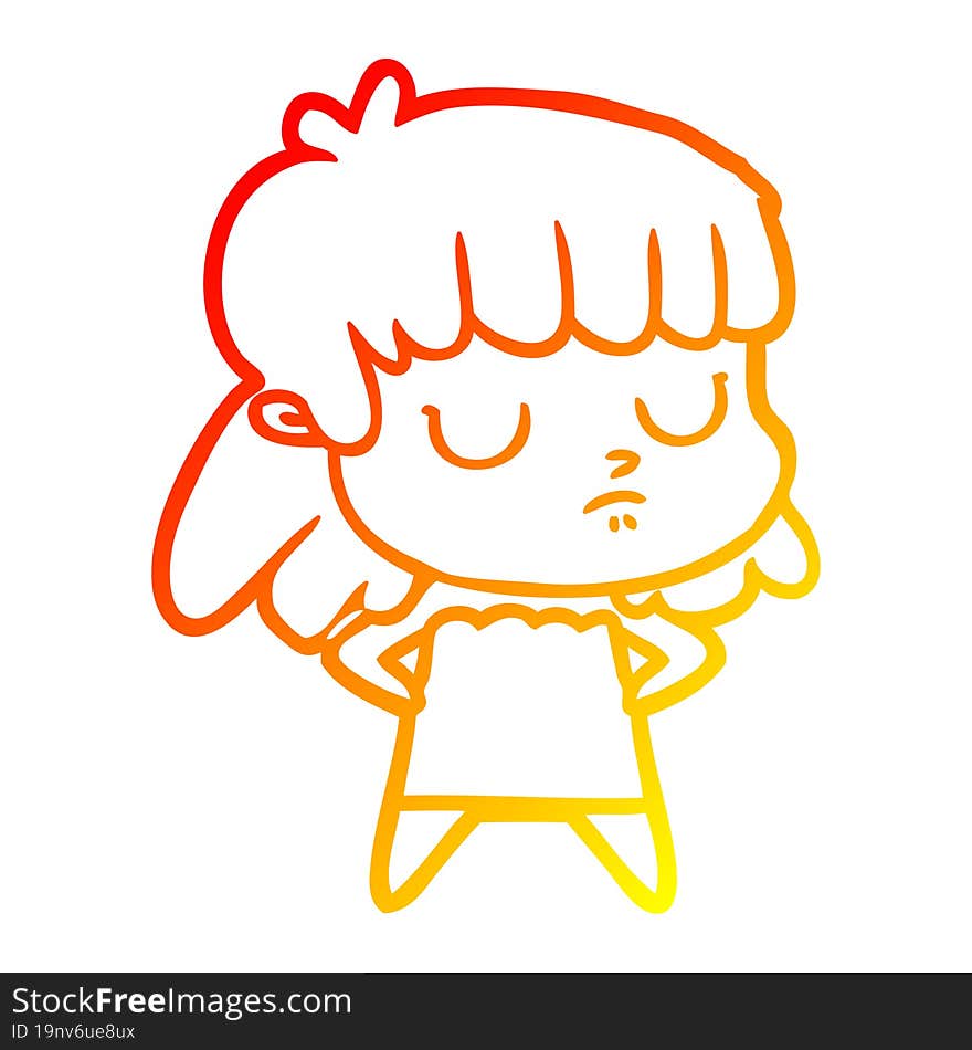 warm gradient line drawing cartoon indifferent woman