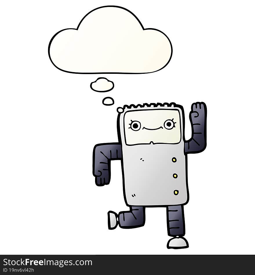 cartoon robot and thought bubble in smooth gradient style