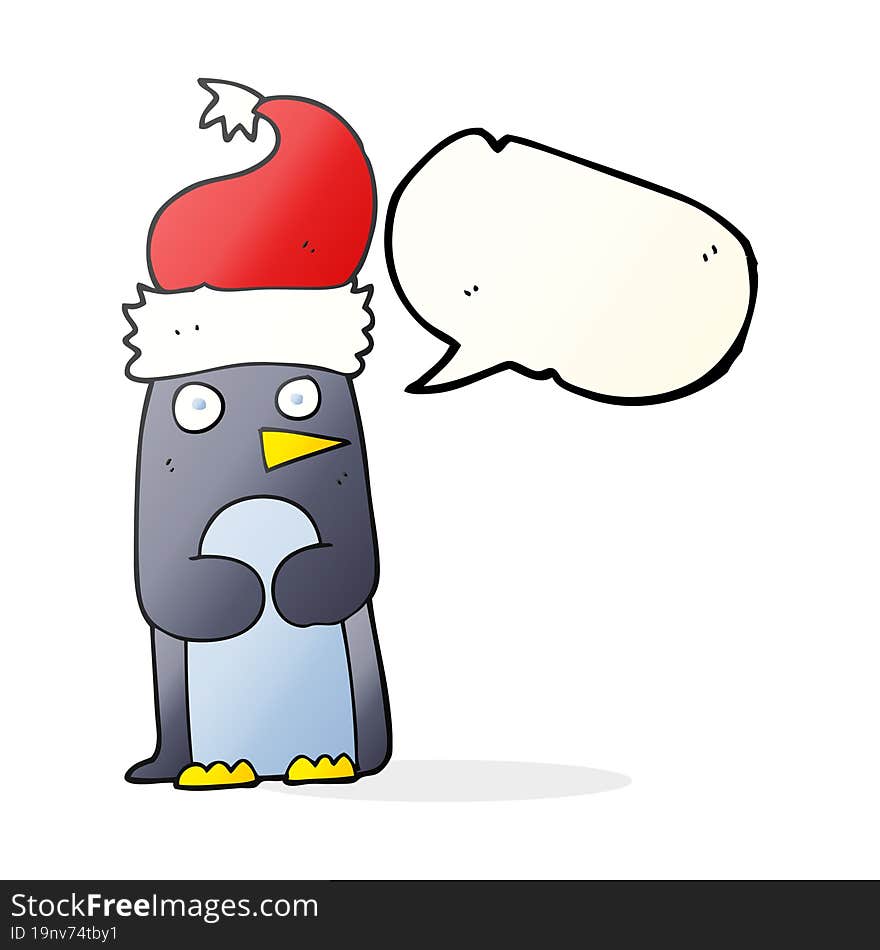 speech bubble cartoon penguin in christmas hat