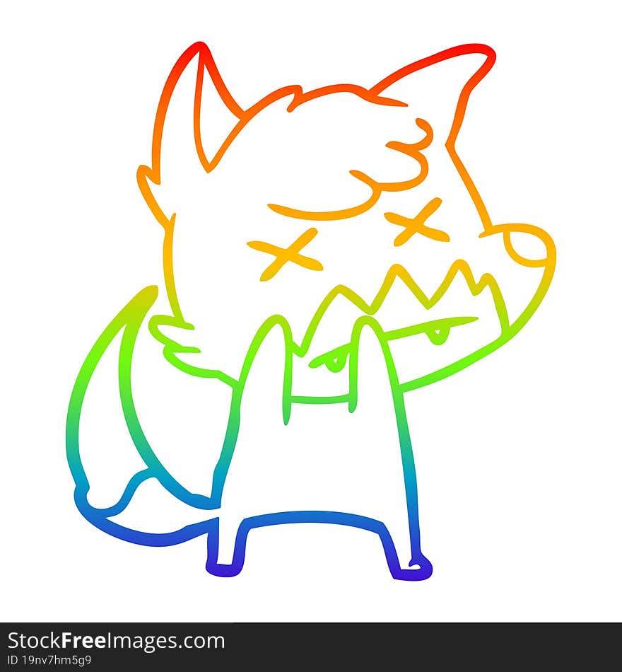 Rainbow Gradient Line Drawing Cartoon Dead Fox