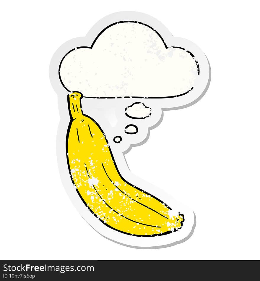 Cartoon Banana And Thought Bubble As A Distressed Worn Sticker