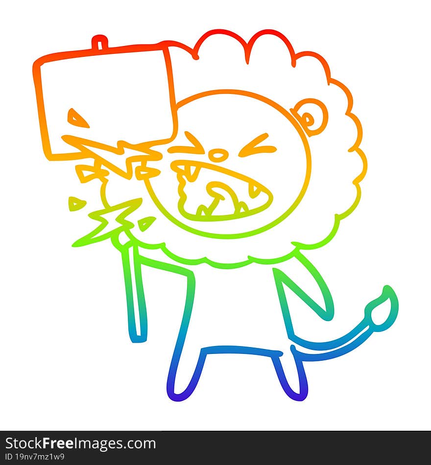 rainbow gradient line drawing cartoon roaring lion protester