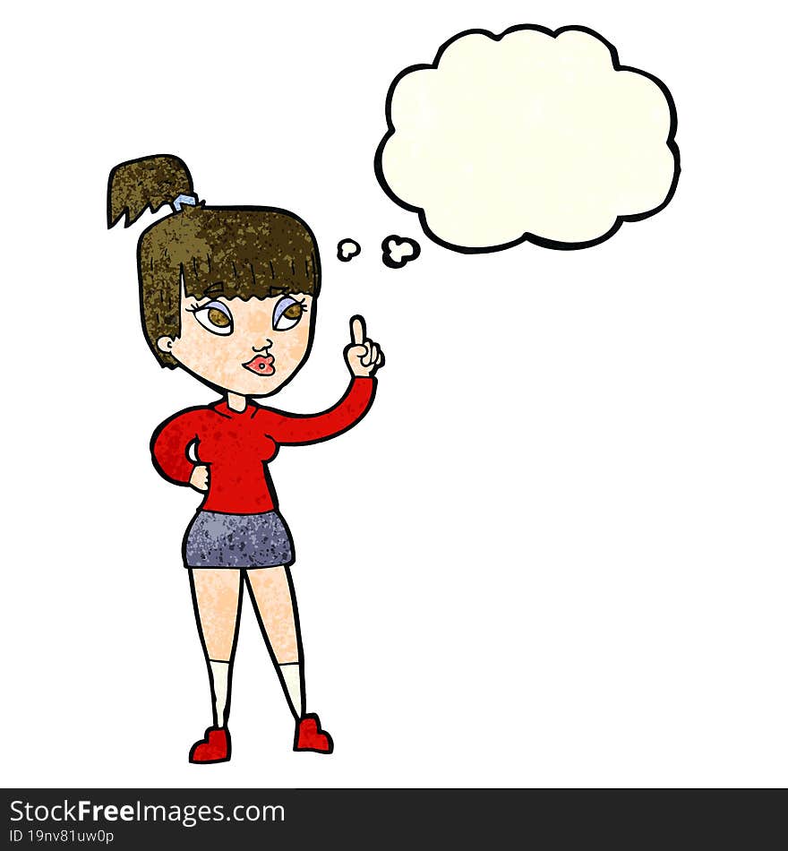 cartoon attractive girl with idea with thought bubble