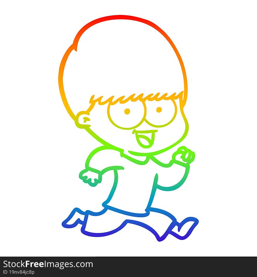 Rainbow Gradient Line Drawing Happy Cartoon Boy