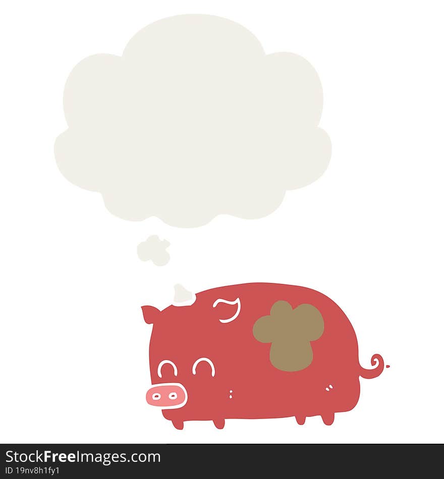 cute cartoon pig and thought bubble in retro style