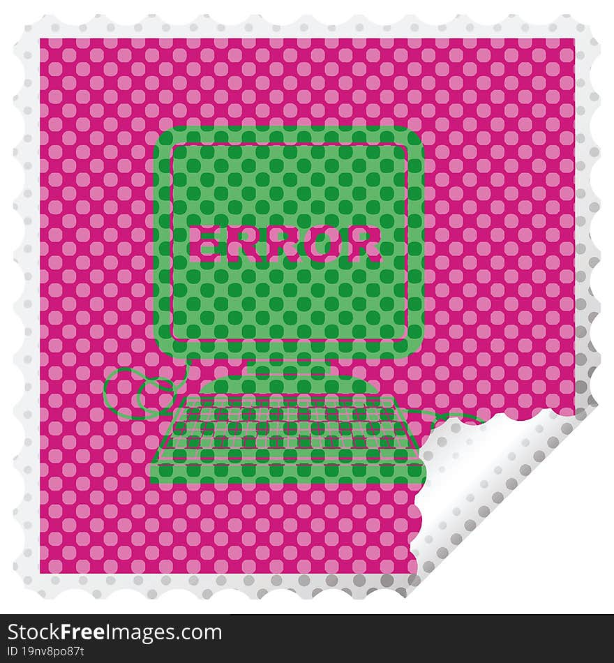 computer error vector illustration square peeling sticker. computer error vector illustration square peeling sticker