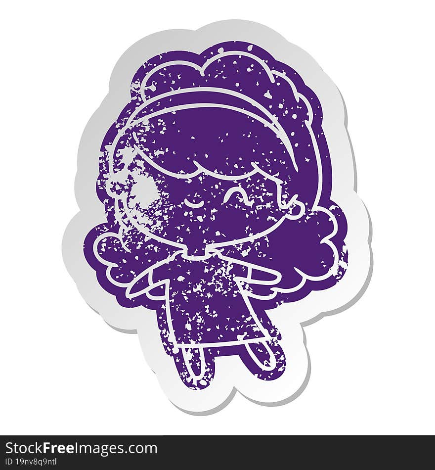 distressed old sticker kawaii girl with head band