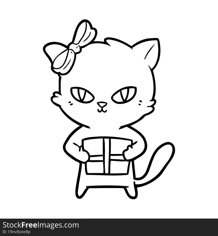 cute cartoon cat with present. cute cartoon cat with present