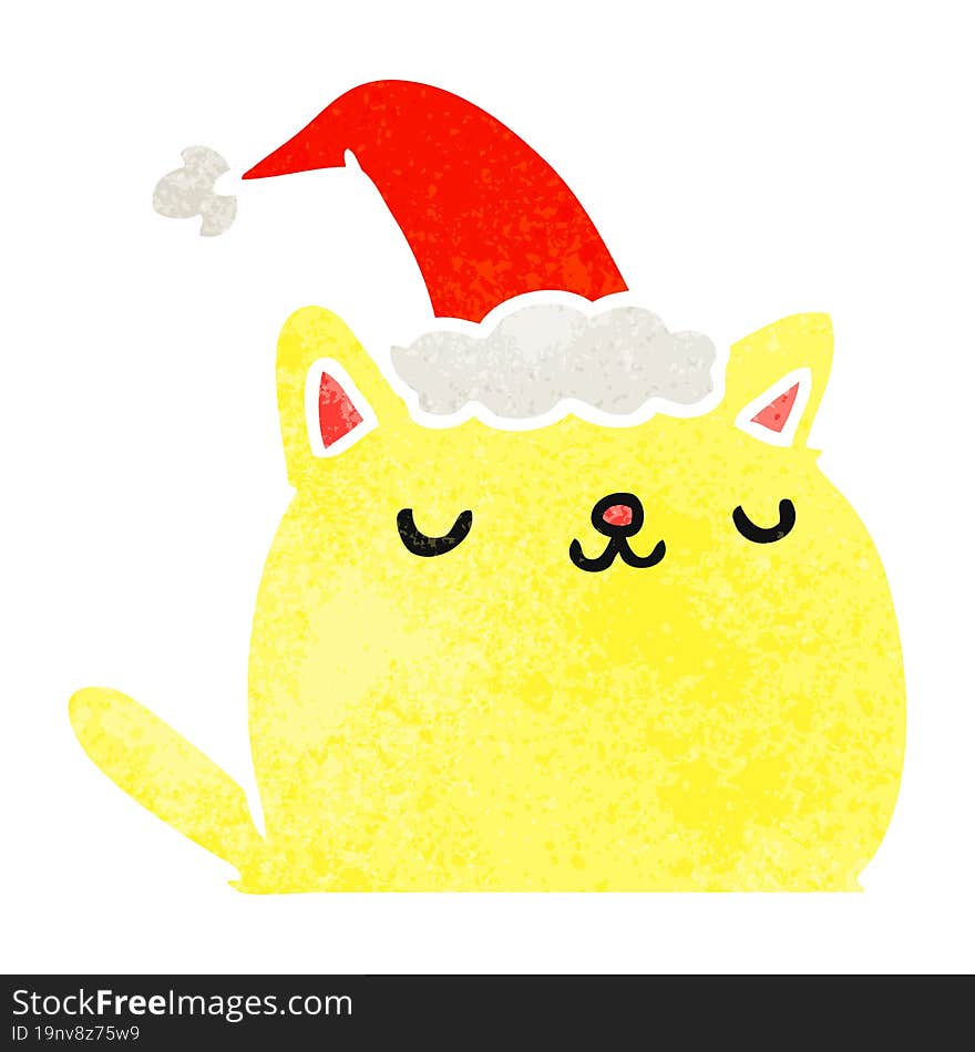 hand drawn christmas retro cartoon of kawaii cat