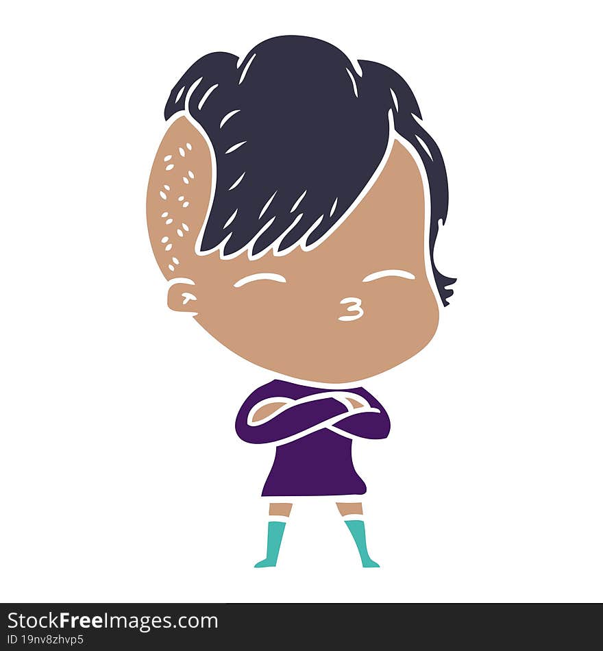 flat color style cartoon squinting girl