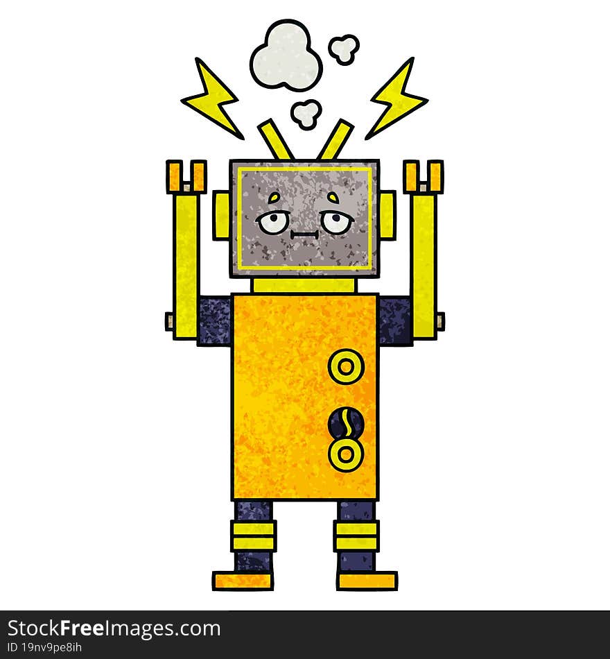 retro grunge texture cartoon of a malfunctioning robot