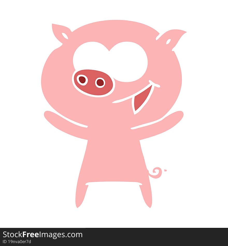 cheerful pig flat color style cartoon