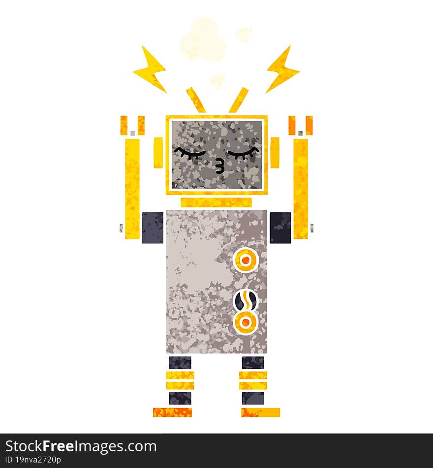 retro illustration style cartoon malfunctioning robot