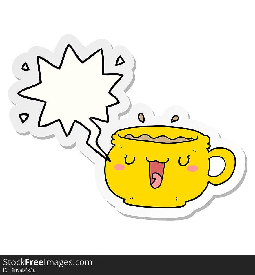 cute cartoon coffee cup and speech bubble sticker