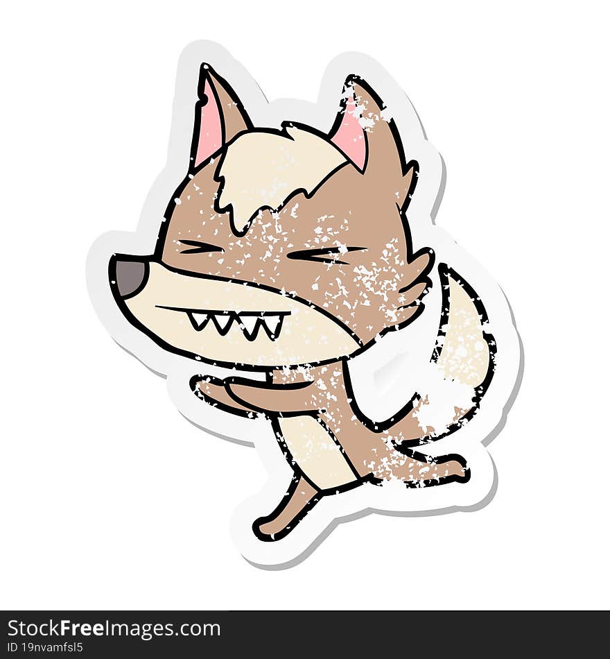 Distressed Sticker Of A Angry Wolf Running