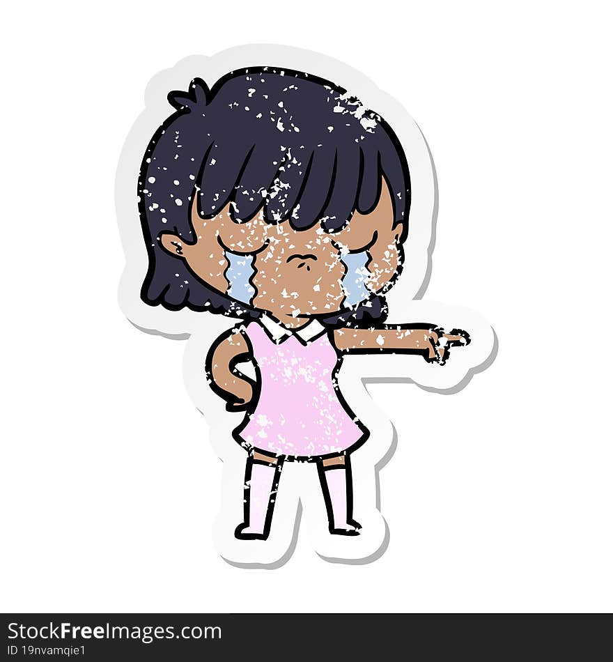 Distressed Sticker Of A Cartoon Woman Crying