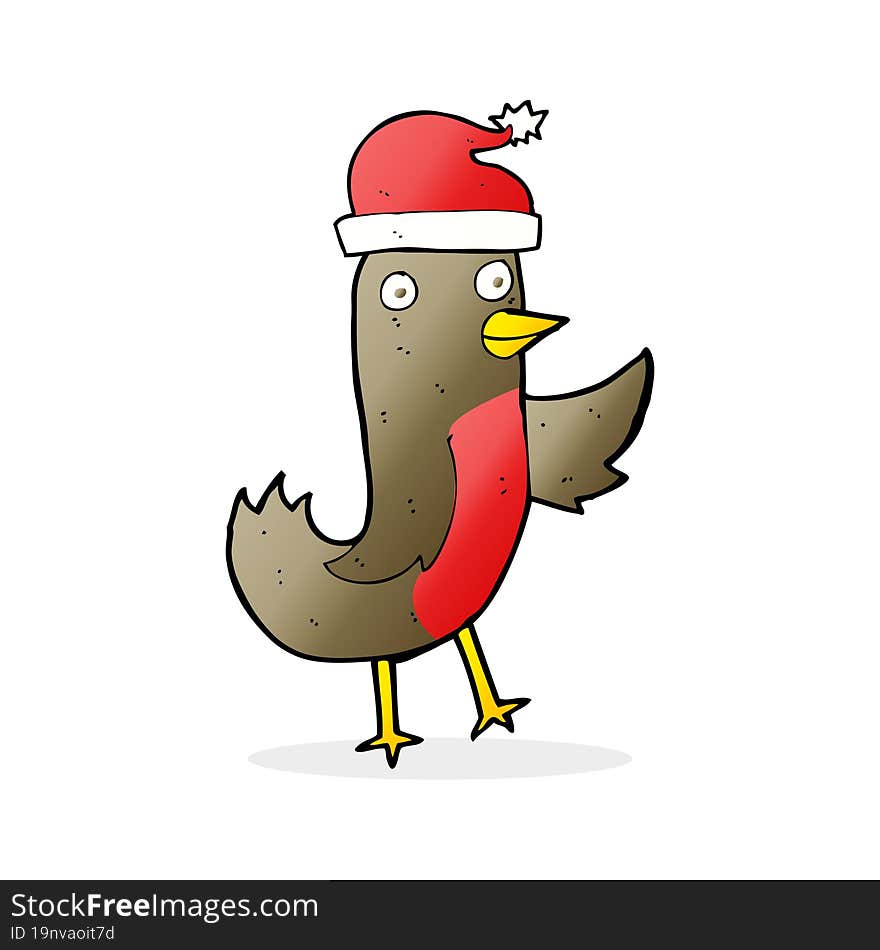 cartoon christmas robin wearing hat