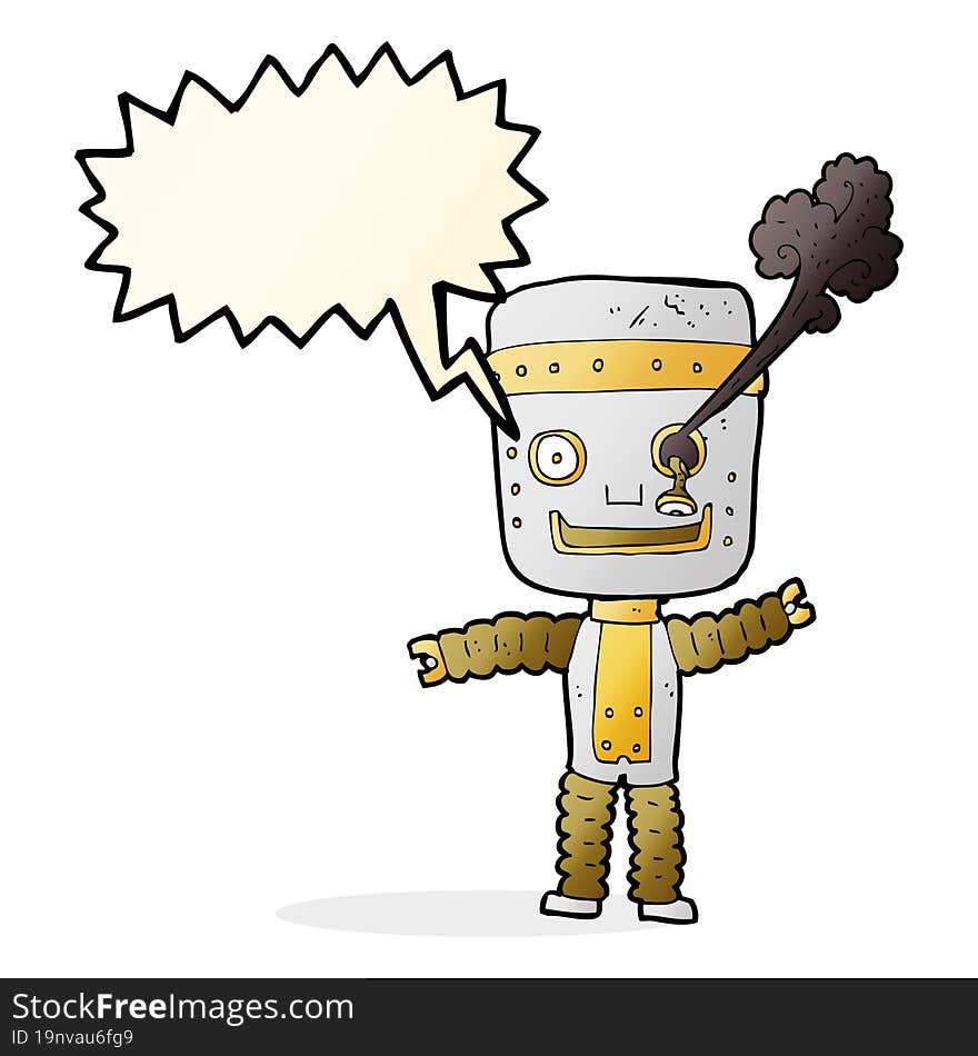 Cartoon Funny Gold Robot With Speech Bubble