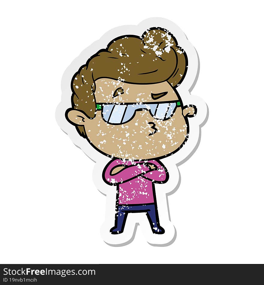 distressed sticker of a cartoon cool guy