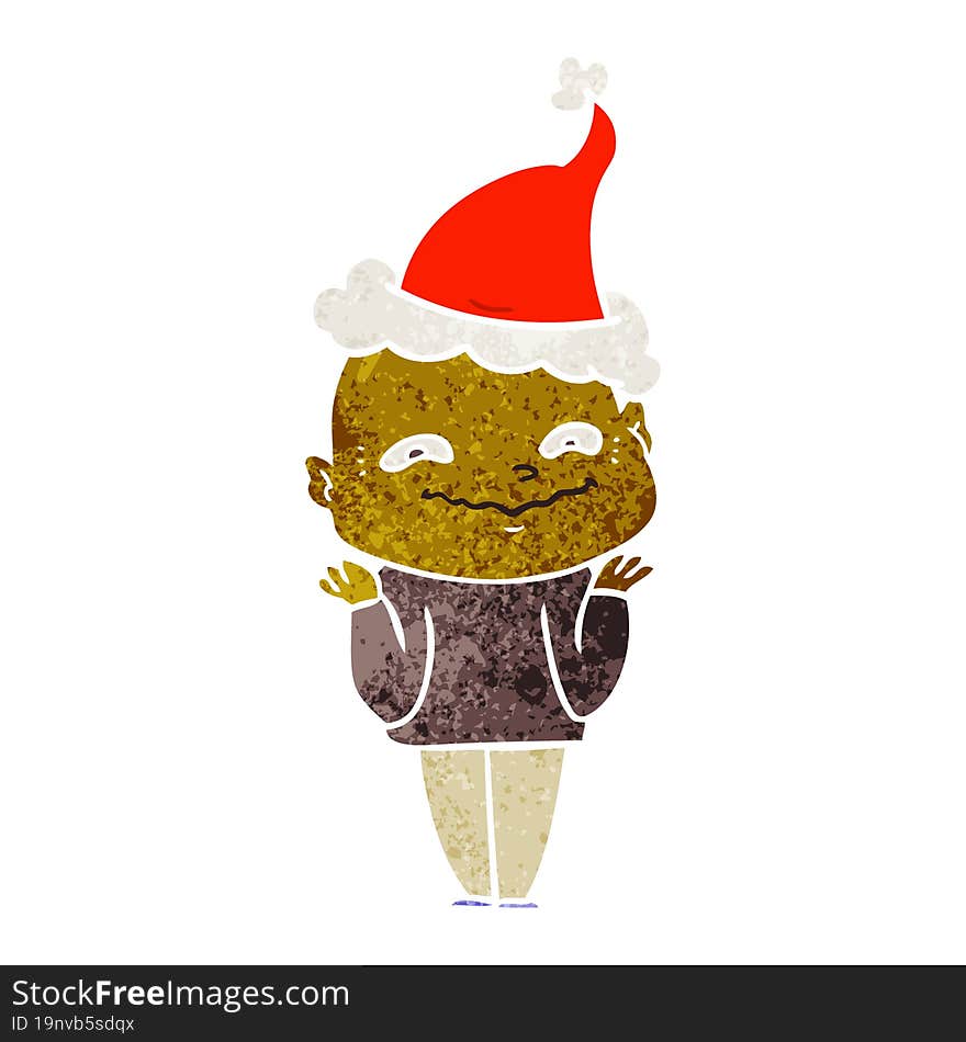 retro cartoon of a creepy guy wearing santa hat