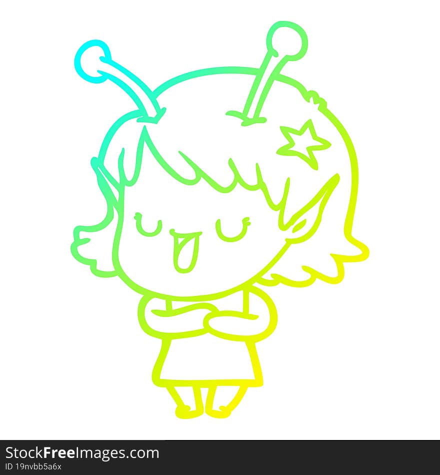 cold gradient line drawing happy alien girl cartoon