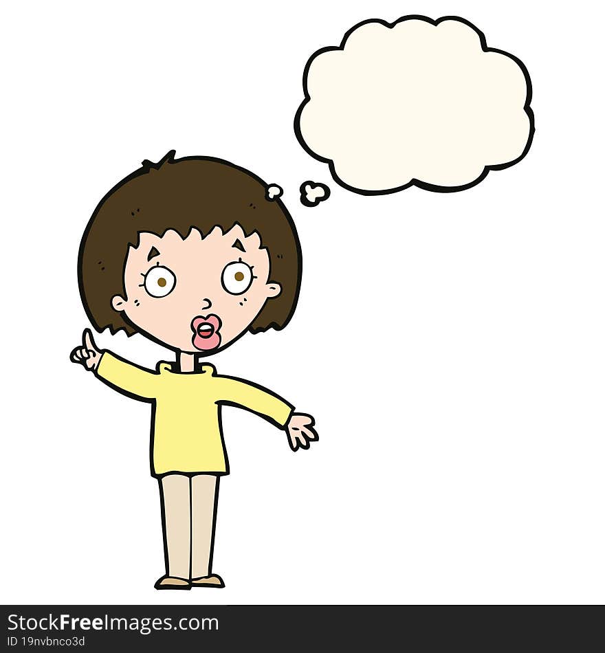 cartoon woman explaining her point with thought bubble