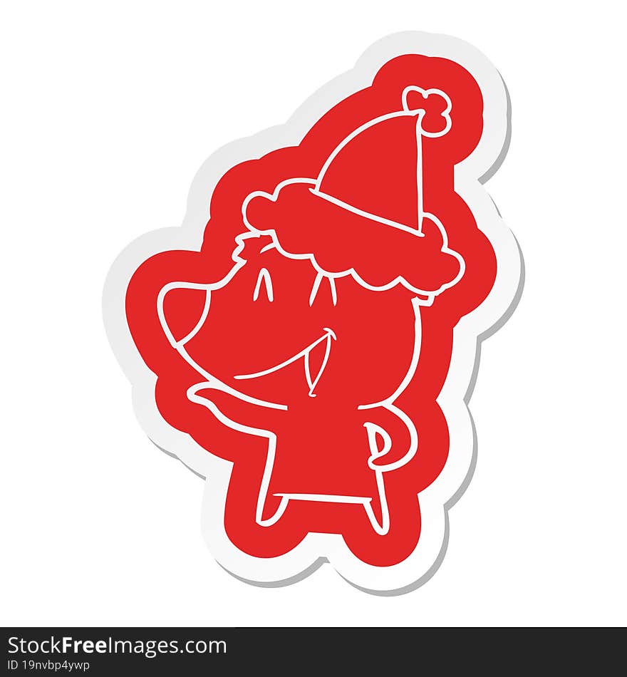 Laughing Bear Cartoon  Sticker Of A Wearing Santa Hat