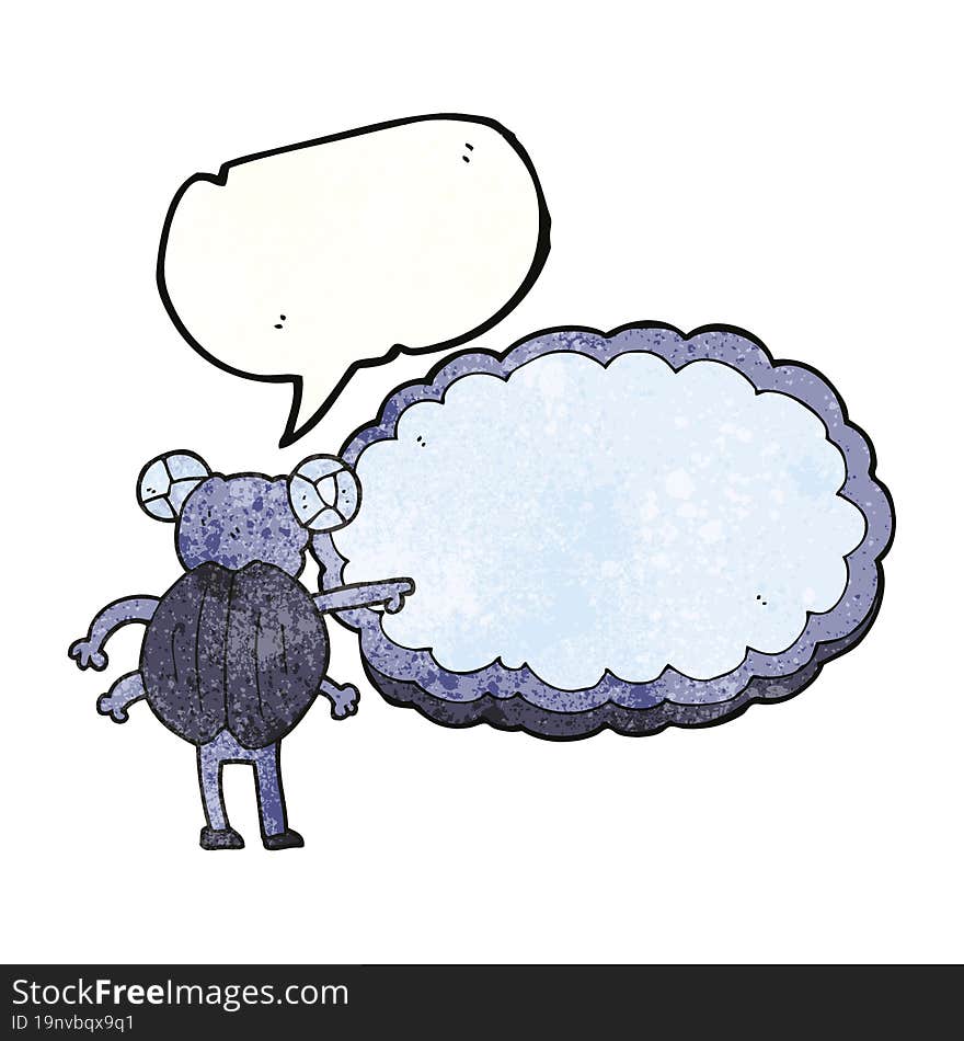 freehand speech bubble textured cartoon pointing insect