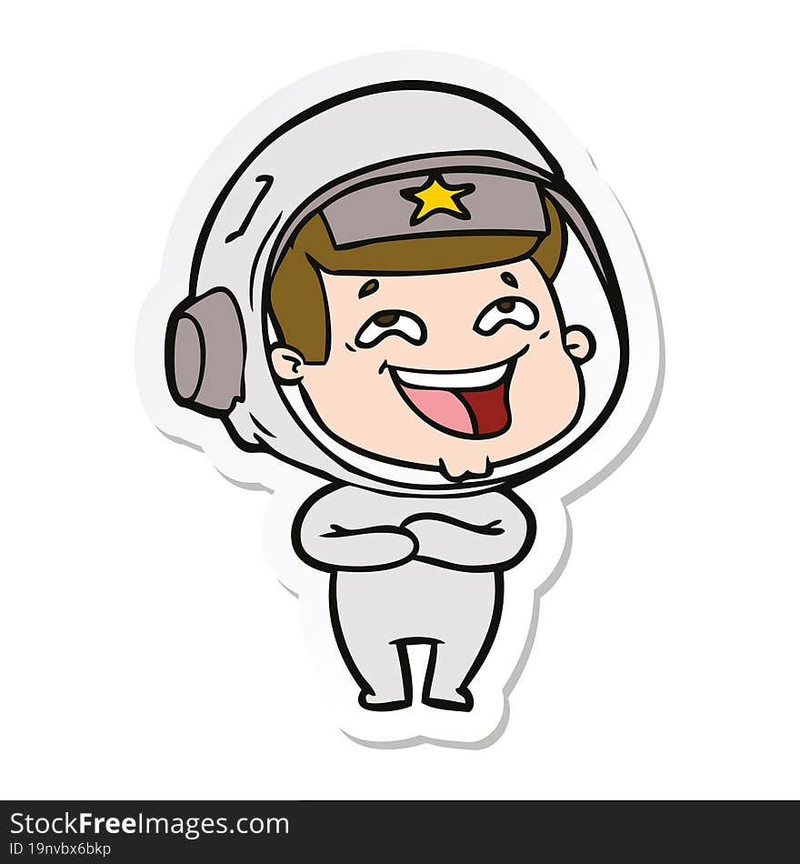 sticker of a cartoon laughing astronaut