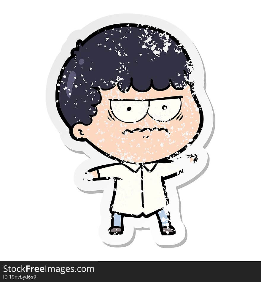 Distressed Sticker Of A Cartoon Annoyed Man