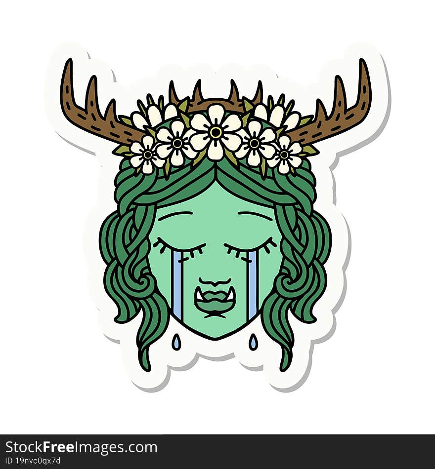 sad half orc druid character face sticker