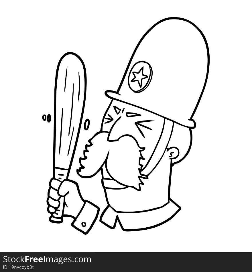 cartoon policeman waving baton. cartoon policeman waving baton