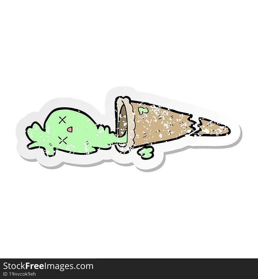 distressed sticker of a dropped cartoon ice cream