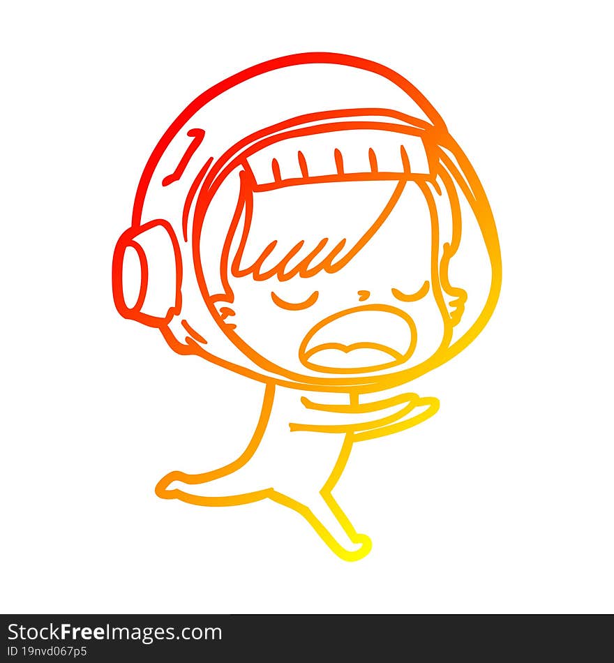 Warm Gradient Line Drawing Cartoon Astronaut Woman Running