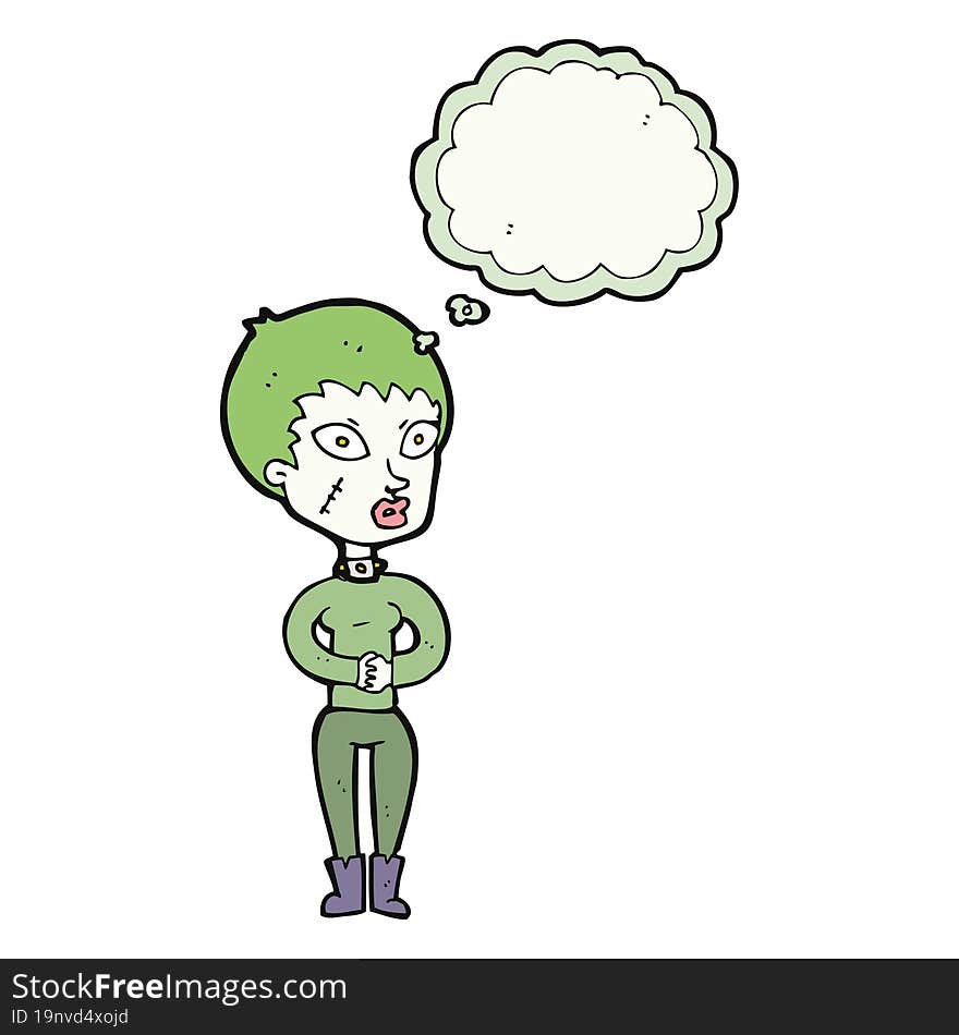 cartoon zombie girl with speech bubble