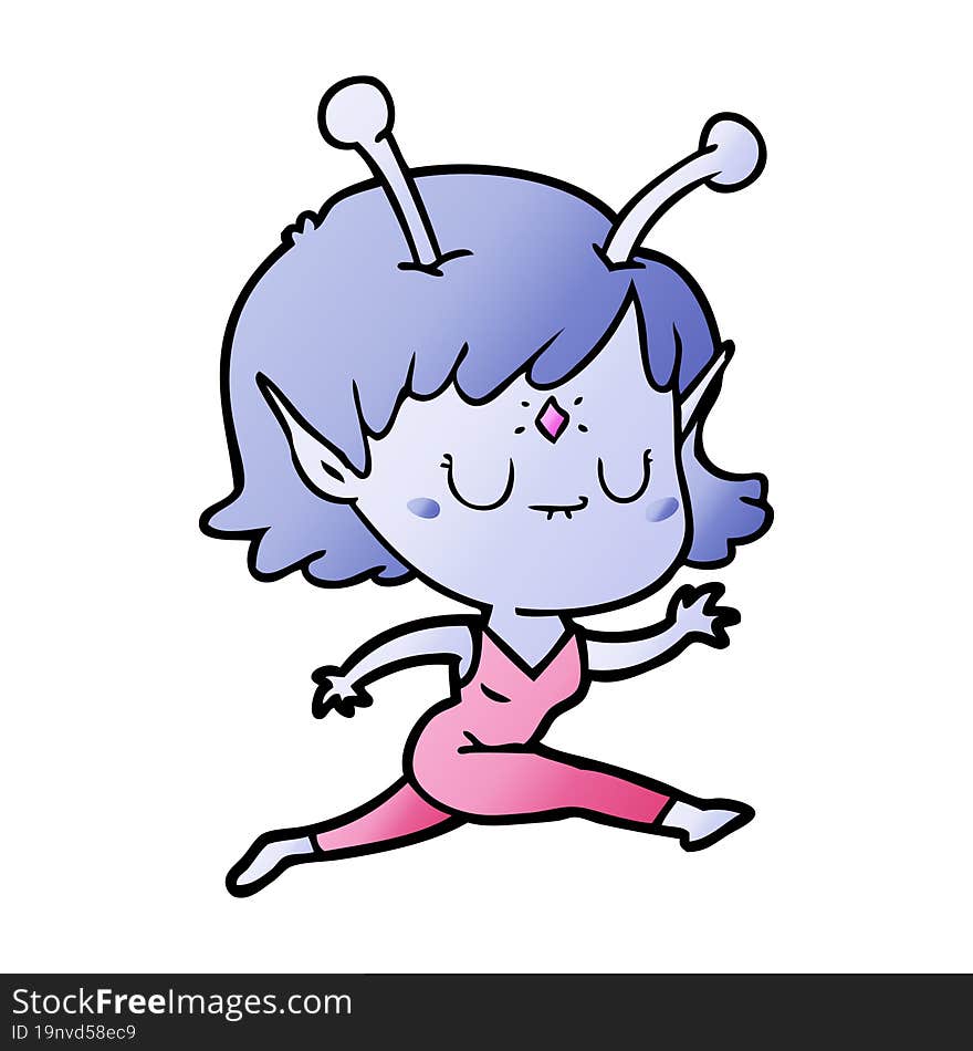 cartoon alien girl jumping. cartoon alien girl jumping