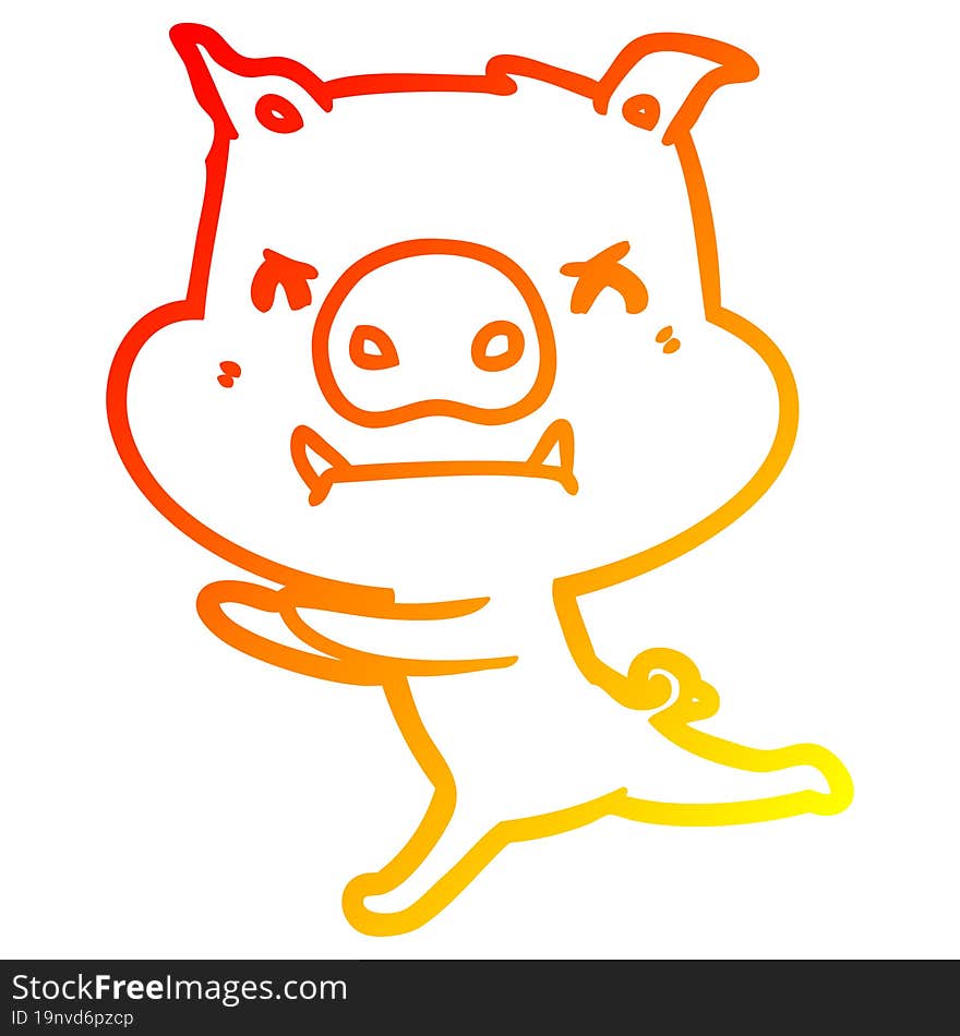 warm gradient line drawing angry cartoon pig